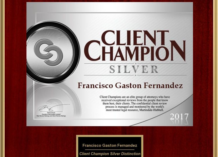 2017 Client Champion Silver Award for Frank Fernandez