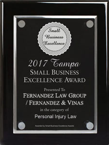 Fernandez Law Group 2017 Tampa Small Business Excellence Award for Personal Injury Law