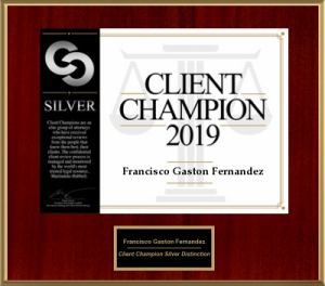 Tampa Lawyer Frank G. Fernandez receives 2019 Client Champion Award for exceptional client reviews