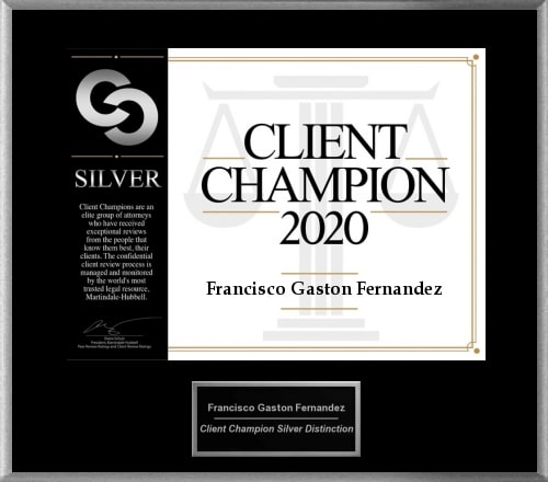 Tampa Lawyer Frank G. Fernandez receives 2020 Client Champion Award for exceptional client reviews