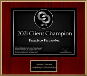 Tampa Lawyer Frank G. Fernandez receives 2021 Client Champion Award for exceptional client reviews