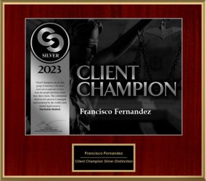 2023 Client Champion Silver Award presented to Tampa Lawyer Frank Fernandez