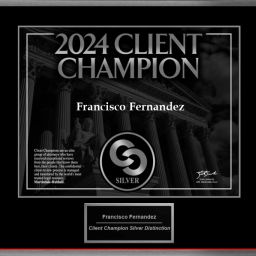 Tampa Lawyer Frank G. Fernandez receives 2024 Client Champion Award for exceptional client reviews 2024 Client Champion Silver Award presented to Tampa Lawyer Frank Fernandez