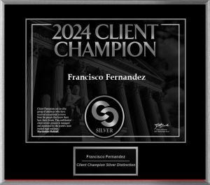 2024 Client Champion Silver Award presented to Tampa Lawyer Frank Fernandez